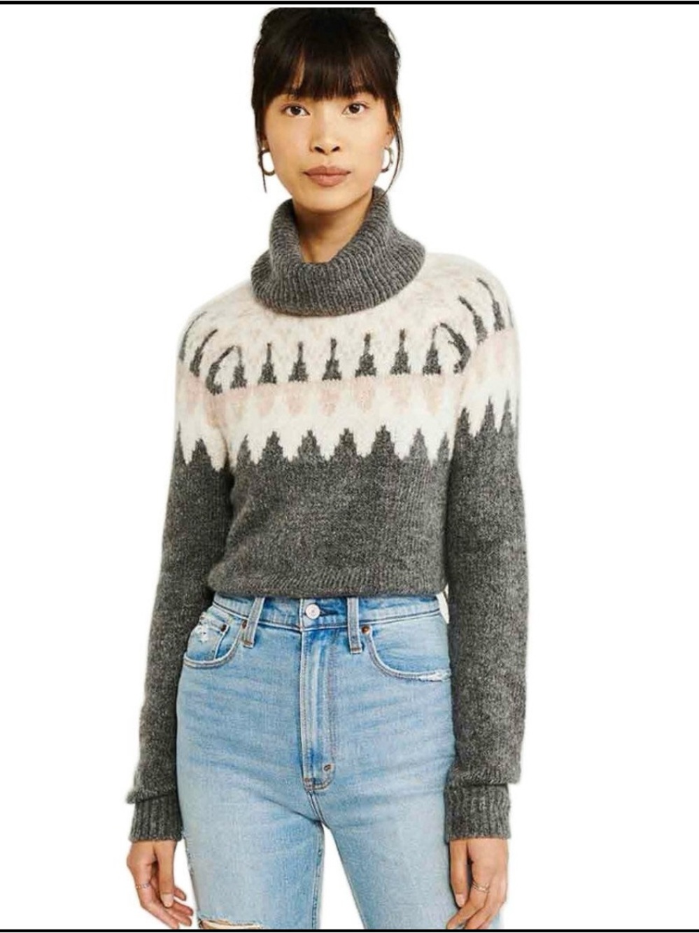 Abercrombie and Fitch Fair Isle Turtle Neck Sweater Dark Gray Fall Casual